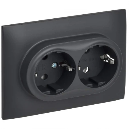 SKANDY Розетка 2-местная с заземлением без защитных шторок 16А в сборе SK-R08T титан IEK SK-R21-16-K48-F