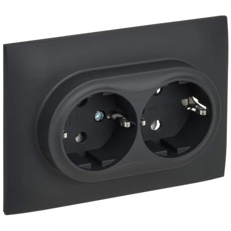SKANDY Розетка 2-местная с заземлением без защитных шторок 16А в сборе SK-R08G графит IEK SK-R21-16-K53-F