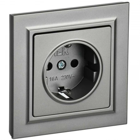 BRITE Розетка 1-местная с заземлением с защитными шторками 16А в сборе РСР14-1-0-БрС сталь IEK BR-R14-16-K46-F