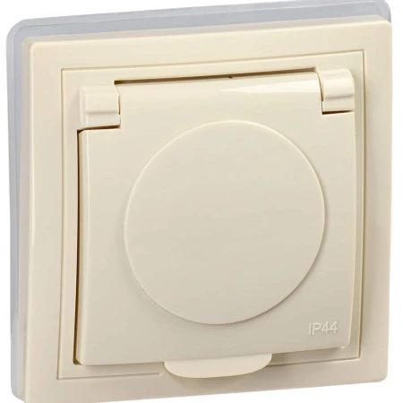 KVARTA Розетка с заземлением с защитными шторками с крышкой 16А IP44 РСбш10-3-ККм-44 кремовый IEK KV-R16-16-44-K33