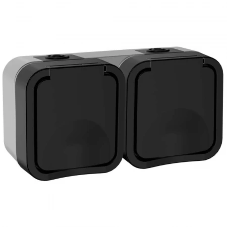 TORS Розетка 2-местная горизонтальная 16А IP55 TS122 графит IEK TS-R26-16-55-G-K53