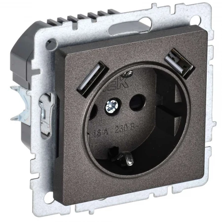BRITE Розетка 1-местная с заземлением с защитными шторками 16А с USB A+A 5В 2,1А РЮш10-1-БрТБ темная бронза IEK BR-R14-16-U21-D21-K45