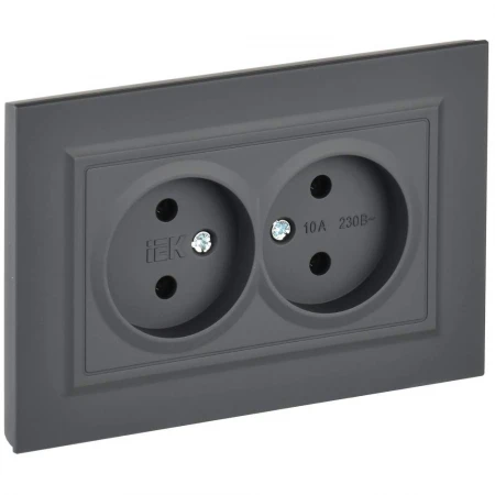 BRITE Розетка 2-местная без заземления без защитных шторок 10А в сборе РС12-2-БрГ графит IEK BR-R20-10-K53-F
