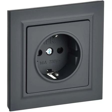 BRITE Розетка 1-местная с заземлением с защитными шторками 16А в сборе РСР14-1-0-БрГ графит IEK BR-R14-16-K53-F
