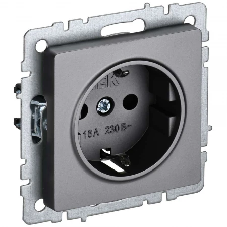 BRITE Розетка 1-местная с заземлением с защитными шторками 16А РС14-1-0-БрС сталь IEK BR-R14-16-K46