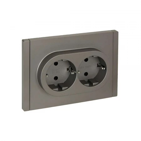 FORTE&PIANO Розетка 2-местная с заземлением с защитными шторками безвинтовое крепление 16А FP523 сталь IEK FP-R24-16-1-K46