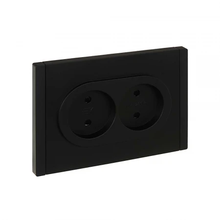 FORTE&PIANO Розетка 2-местная без заземления с защитными шторками безвинтовое крепление 10А FP125 черный IEK FP-R23-10-1-K02