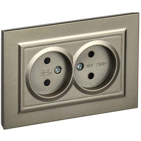BRITE Розетка 2-местная без заземления с защитными шторками 10А в сборе РСш12-2-БрШ шампань IEK BR-R23-10-K37-F