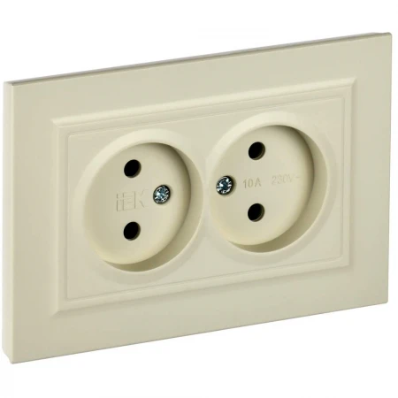 BRITE Розетка 2-местная без заземления без защитных шторок 10А в сборе РС12-2-БрКр бежевый IEK BR-R20-10-K10-F