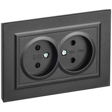 BRITE Розетка 2-местная без заземления с защитными шторками 10А в сборе РСш12-2-БрЧ черный IEK BR-R23-10-K02-F