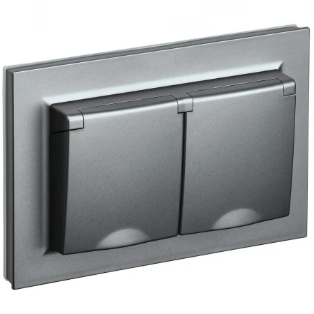 BRITE Розетка 2-местная с заземлением с защитными шторками и крышкой 16А в сборе IP44 РСбш12-3-44-БрС сталь IEK BR-R26-16-44-K46-F