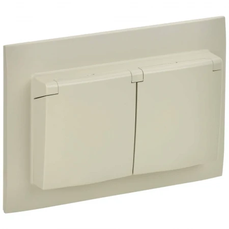 SKANDY Розетка 2-местная и крышкой 16А в сборе IP44 SK-R12B бежевый IEK SK-R26-16-44-K10-F