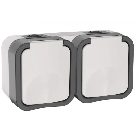 TORS Розетка 2-местная горизонтальная 16А IP55 TS222 серо-белый IEK TS-R26-16-55-G-K41