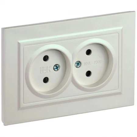BRITE Розетка 2-местная без заземления с защитными шторками 10А в сборе РСш12-2-БрЖ жемчуг IEK BR-R23-10-K36-F