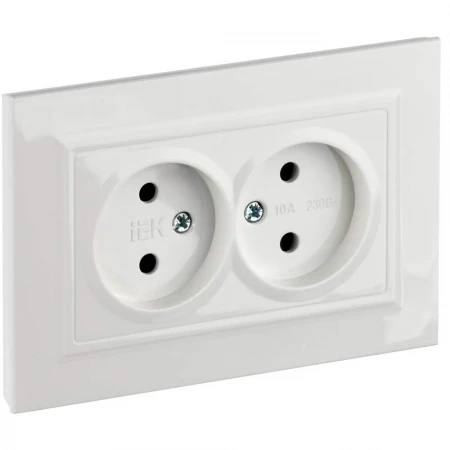 BRITE Розетка 2-местная без заземления с защитными шторками 10А в сборе РСш12-2-БрБ белый IEK BR-R23-10-K01-F