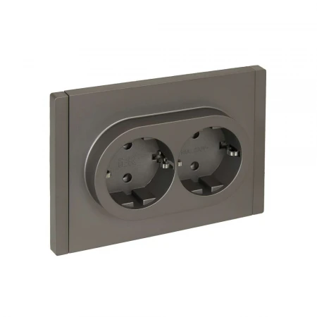 FORTE&PIANO Розетка 2-местная с заземлением без защитных шторок безвинтовое крепление 16А FP524 сталь IEK FP-R21-16-1-K46