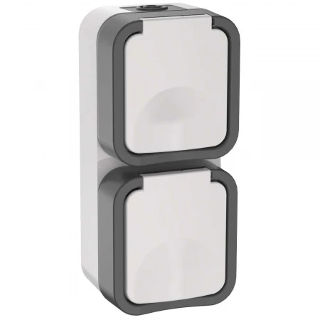 TORS Розетка 2-местная вертикальная 16А IP55 TS232 серо-белый IEK TS-R26-16-55-V-K41