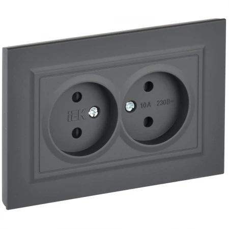 BRITE Розетка 2-местная без заземления с защитными шторками 10А в сборе РСш12-2-БрГ графит IEK BR-R23-10-K53-F