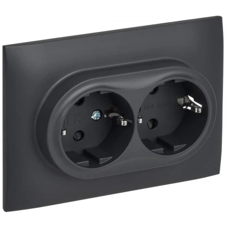 SKANDY Розетка 2-местная с заземлением с защитными шторками 16А в сборе SK-R07T титан IEK SK-R24-16-K48-F