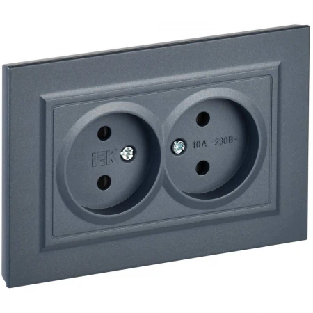 BRITE Розетка 2-местная без заземления с защитными шторками 10А в сборе РСш12-2-БрМ маренго IEK BR-R23-10-K35-F