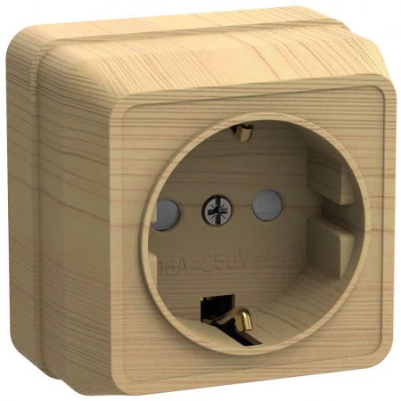 OKTAVA Розетка 1-местная с заземлением с защитными шторками для открытой установки 16А РСш20-3-ОС сосна IEK ERO14-K03-16-DC