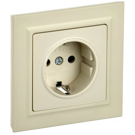 BRITE Розетка 1-местная с заземлением с защитными шторками 16А в сборе РСР14-1-0-БрКр бежевый IEK BR-R14-16-K10-F