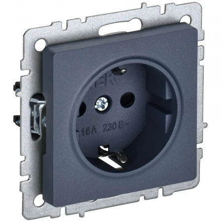 BRITE Розетка 1-местная с заземлением с защитными шторками 16А РС14-1-0-БрМ маренго IEK BR-R14-16-K35