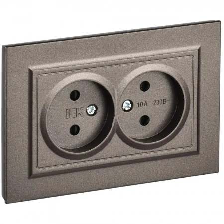 BRITE Розетка 2-местная без заземления с защитными шторками 10А в сборе РСш12-2-БрТБ темная бронза IEK BR-R23-10-K45-F