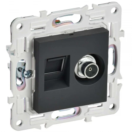 SKANDY Розетка двойная TV+RJ45 кат.6E SK-A15G графит IEK SK-AK20-2-K53