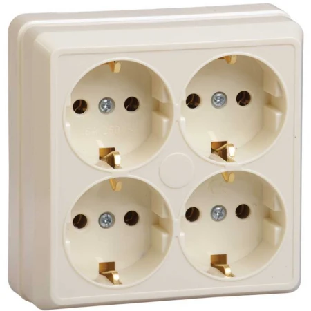 OKTAVA Розетка 4-местная с заземлением для открытой установки 16А РС24-3-ОК кремовый IEK ERO41-K33-16-DC