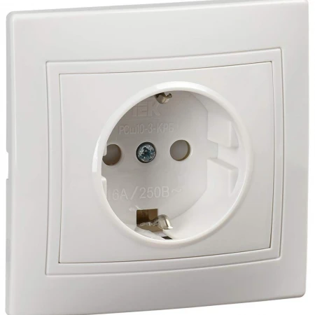 KVARTA Розетка 1-местная с заземлением с защитными шторками 16А РСш10-3-КРБ белый IEK KV-R14-16-PC-K01