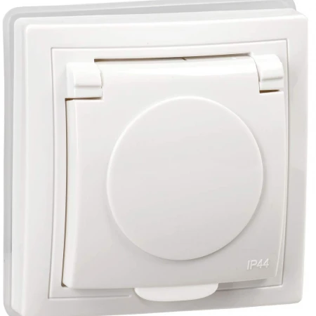 KVARTA Розетка с заземлением с защитными шторками с крышкой 16А IP44 РСбш10-3-КБ-44 белый IEK KV-R16-16-44-K01