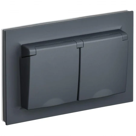 BRITE Розетка 2-местная с заземлением с защитными шторками и крышкой 16А в сборе IP44 РСбш12-3-44-БрГ графит IEK BR-R26-16-44-K53-F