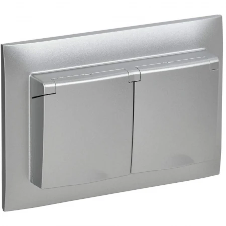 SKANDY Розетка 2-местная и крышкой 16А в сборе IP44 SK-R12S серебряный IEK SK-R26-16-44-K23-F