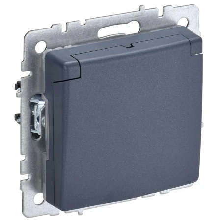 BRITE Розетка 1-местная с заземлением с защитными шторками и крышкой 16А IP44 РСбш10-3-44-БрМ маренго IEK BR-R16-16-44-K35