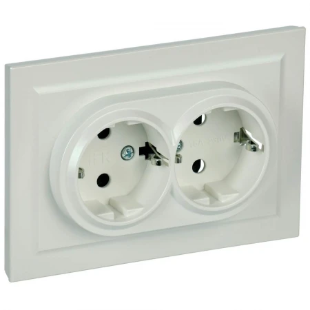 BRITE Розетка 2-местная с заземлением с защитными шторками 16А в сборе РСш12-3-БрЖ жемчуг IEK BR-R24-16-K36-F