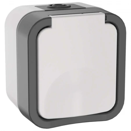 TORS Розетка 1-местная заземляющим контактом и крышкой 16А IP55 TS220 серо-белый IEK TS-R16-16-55-K41