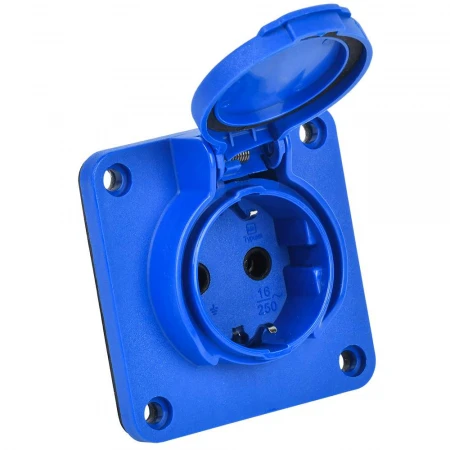 MAGNUM Розетка панельная SCHUKO РП17-3 с увеличенным фланцем IP54 синий IEK PSN71-016-3-4-54-K07