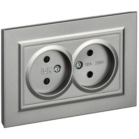 BRITE Розетка 2-местная без заземления с защитными шторками 10А в сборе РСш12-2-БрС сталь IEK BR-R23-10-K46-F