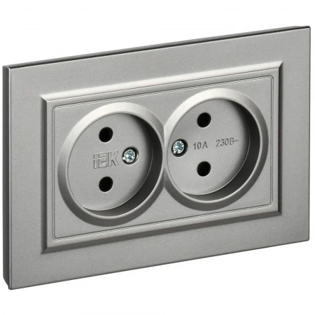 BRITE Розетка 2-местная без заземления без защитных шторок 10А в сборе РС12-2-БрС сталь IEK BR-R20-10-K46-F