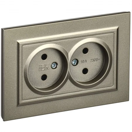 BRITE Розетка 2-местная без заземления без защитных шторок 10А в сборе РС12-2-БрШ шампань IEK BR-R20-10-K37-F