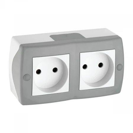 Розетка 2К двойная Mono Electric Octans IP20 16A 250V винтовое подключение бело-серый 104-020006-121