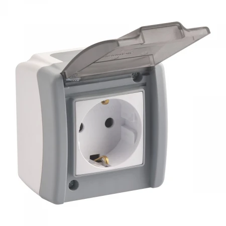Розетка 2К+З Mono Electric Octans IP54 16A 250V винтовое подключение бело-серый 154-020007-117
