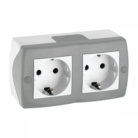 Розетка 2К+З двойная Mono Electric Octans IP20 16A 250V винтовое подключение бело-серый 104-020007-120