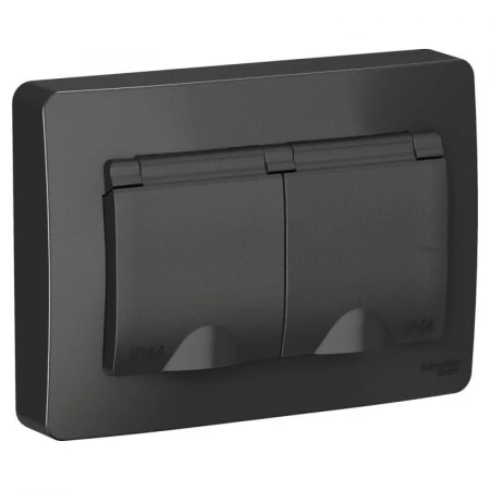 Розетка двойная 2К+З Systeme Electric Blanca 16A 250V со шторками и крышкой антрацит BLNRS441126