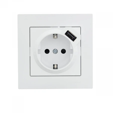 Розетка с зазем. + USB-разъём Lezard Vesna белая 742-0288-181
