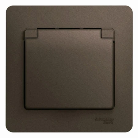 Розетка 2К+З Systeme Electric Glossa 16A 250V со шторками и крышкой шоколад GSL000846
