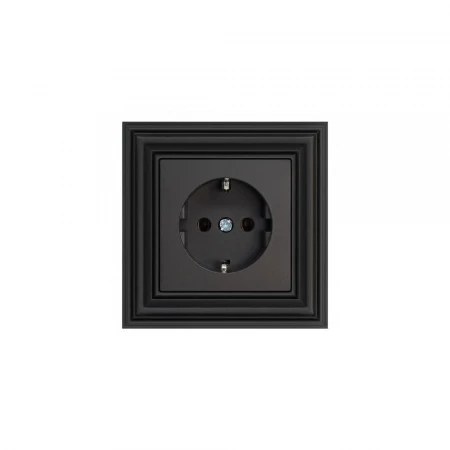 Розетка 2P+E Liregus Retro со шторками черный матовый 29-222