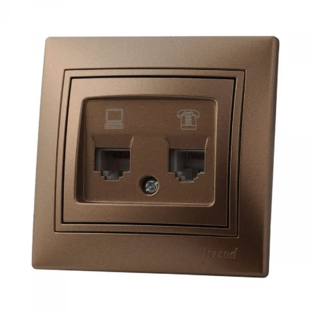 Розетка 2-ая комп. + тел. Lezard Mira коричневая 701-3131-143