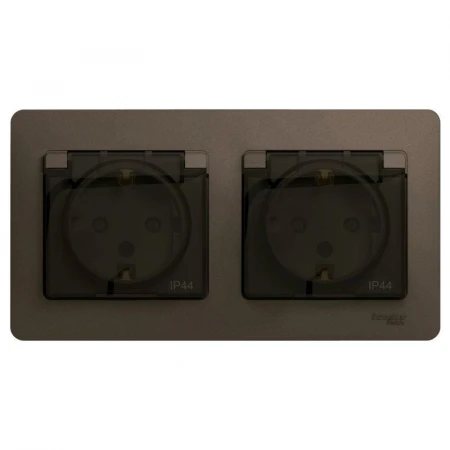 Розетка двойная 2К+З Systeme Electric Glossa 16A 250V со шторками шоколад GSL000847